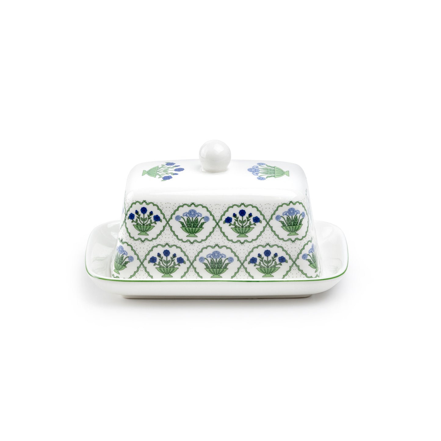 Green Bouquet Medallion Fine Porcelain Butter Dish