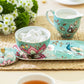 Gift Boxed Peacock Lotus Garden Green Fine Porcelain Sugar Creamer & Serving Tray Set