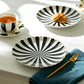 Black and White Stripe Scallop Fine Porcelain Dessert/Dinner Plate