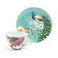 Peacock Lotus Garden Green Fine Porcelain Assorted Cup and Saucer Sets