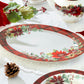 14" Poinsettia Pine Cone Fine Porcelain Oval Serving Platter