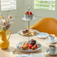 Dark Gray Stripes with Gold Dots Scallop Fine Porcelain 3-Tier Server