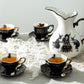 Potter's Studio Witches Brew Pitcher + 4 Assorted Halloween Tea Cup and Saucer Pitcher Set black cat raven crow snake witch tea cups