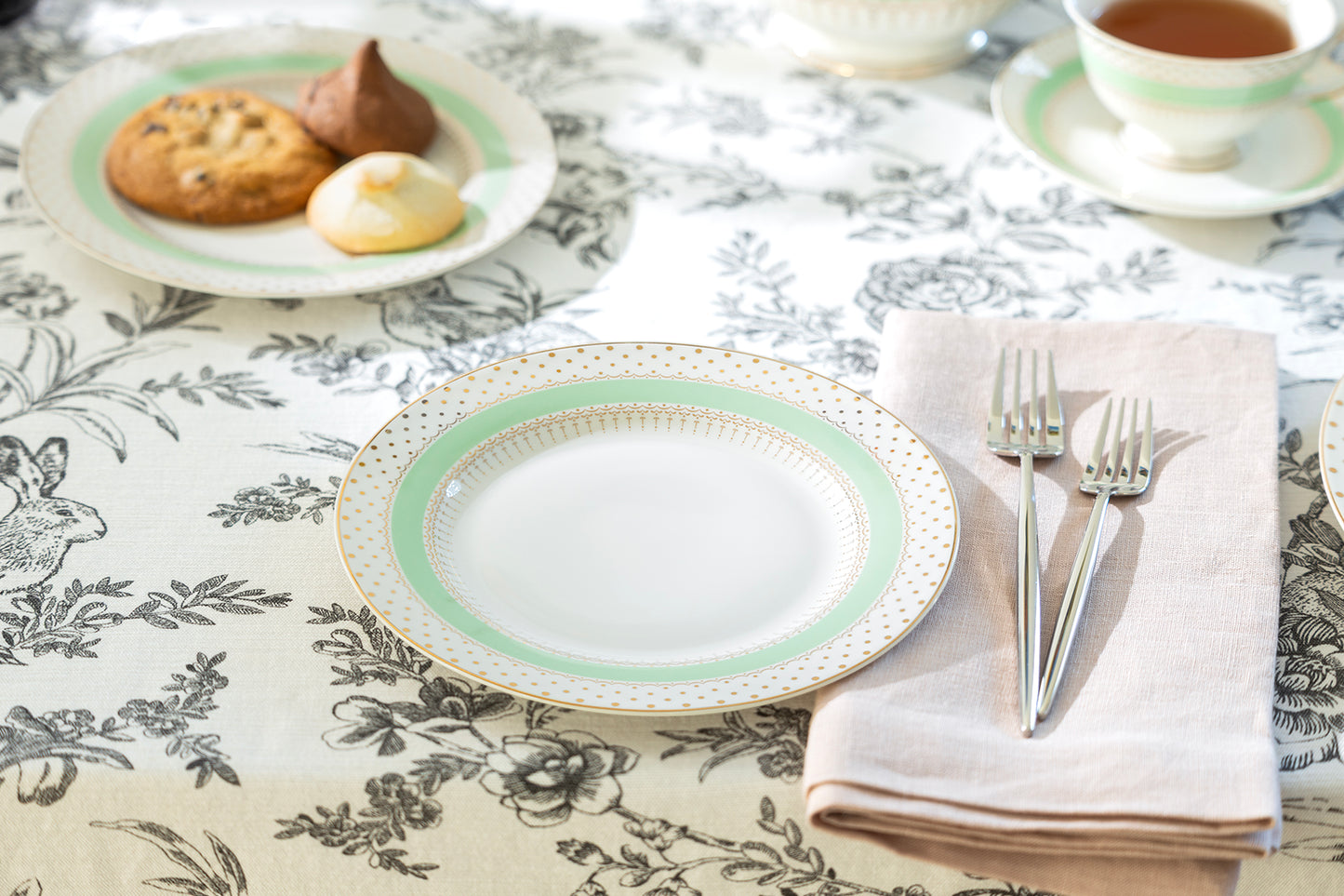 Mint Green Stripe with Gold Dots Fine Porcelain Dessert/Dinner Plate