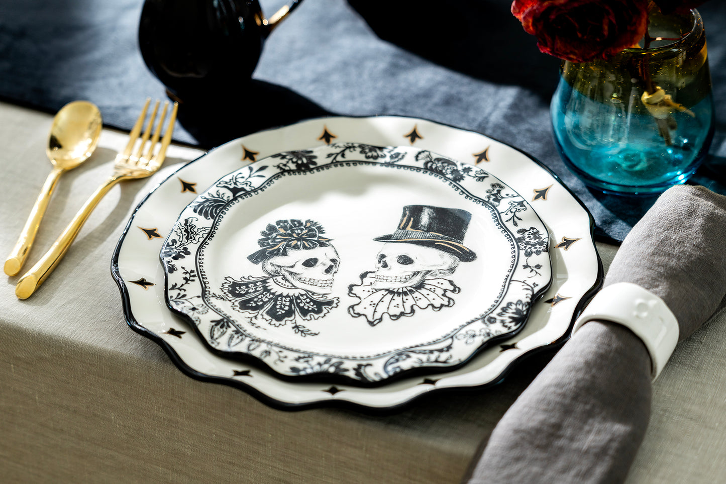 Halloween Victorian Skulls Dessert/Dinner Plate