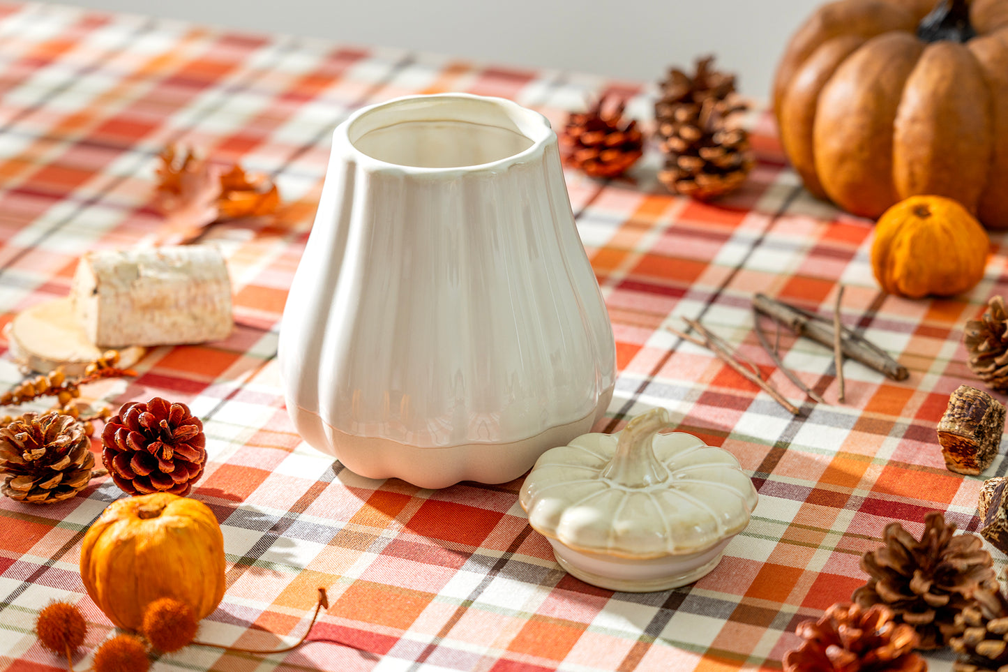 White Pumpkin Figural Reactive Glazed Jar with Silicone Seal Lid