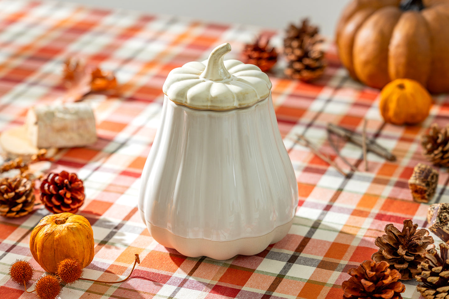 White Pumpkin Figural Reactive Glazed Jar with Silicone Seal Lid