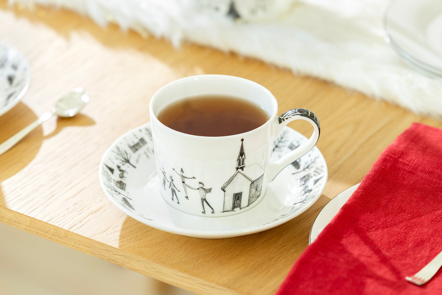 Winter Wonderland Ski Village Bone China Tea Set