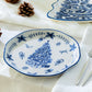Blue Holly Christmas Tree Dessert/Dinner Plate