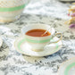 Mint Green Stripe with Gold Dots Fine Porcelain Tea Cup and Saucer