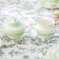 Mint Green Stripe with Gold Dots Fine Porcelain Tea Set