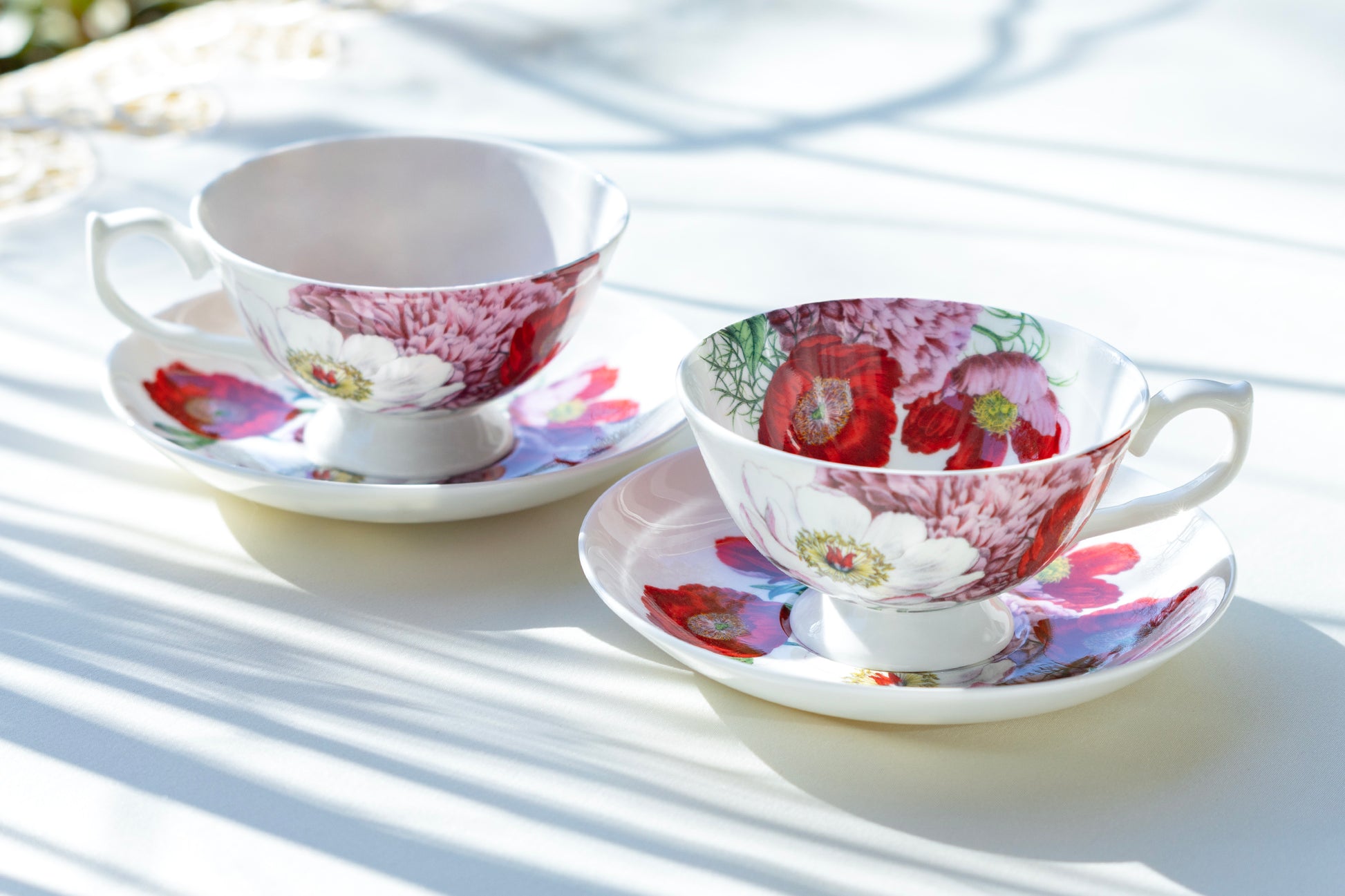 Stechcol Gracie Bone China Red Poppy Bone China Tea Cup and Saucer set of 2