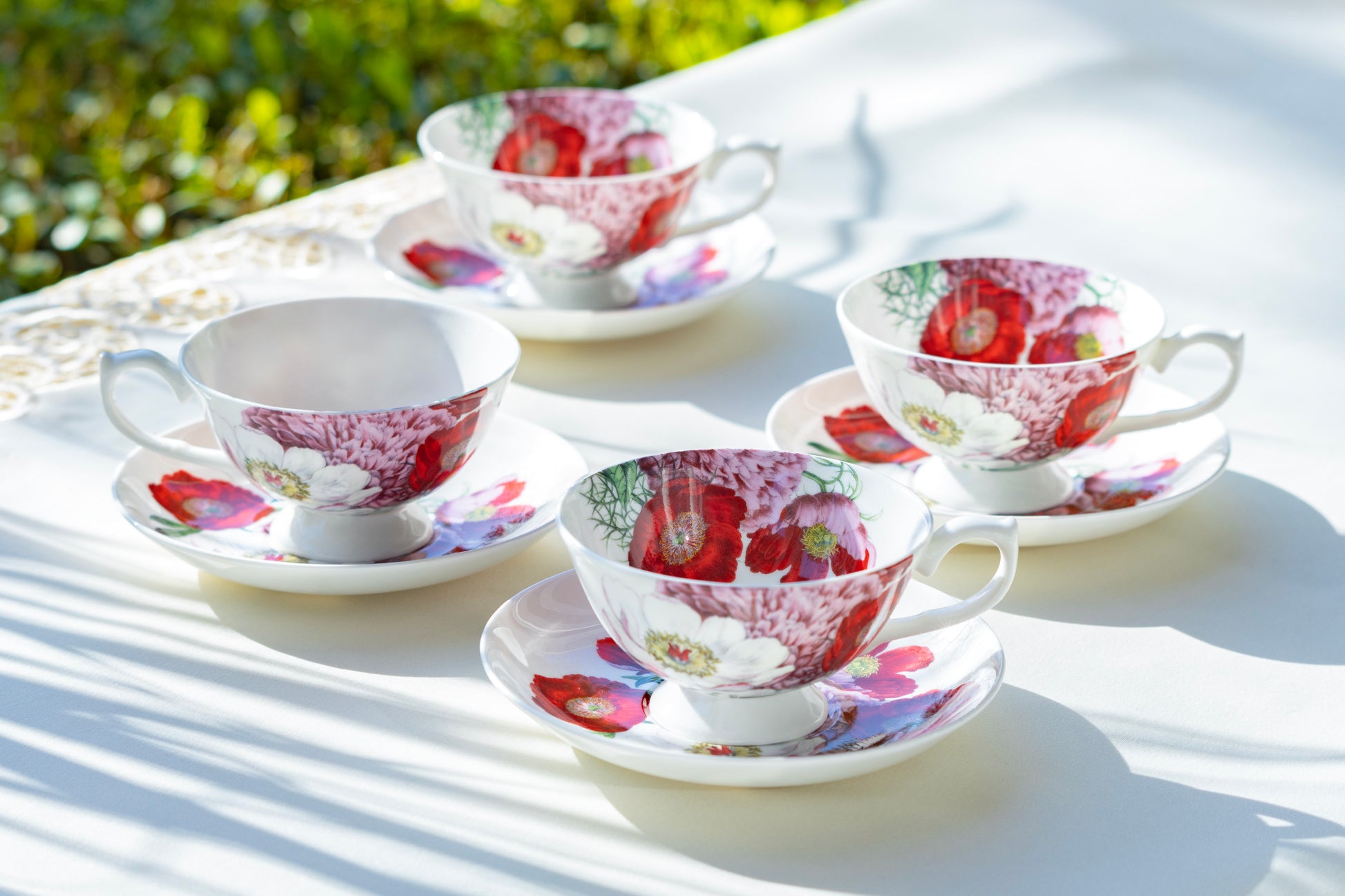 Stechcol Gracie Bone China Red Poppy Bone China Tea Cup and Saucer set of 4
