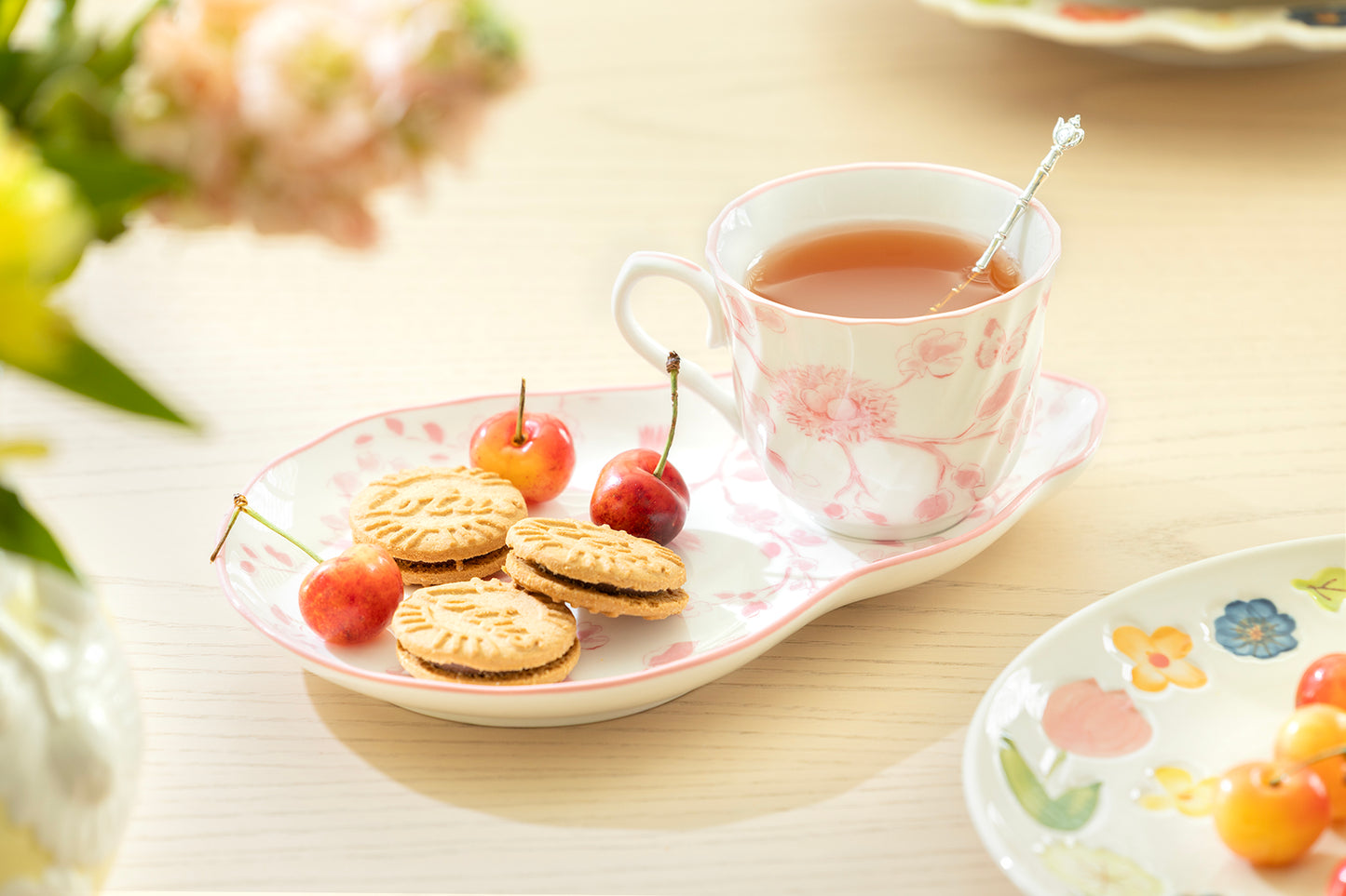Pink Botanical Bird Fine Porcelain Tea Snack Set
