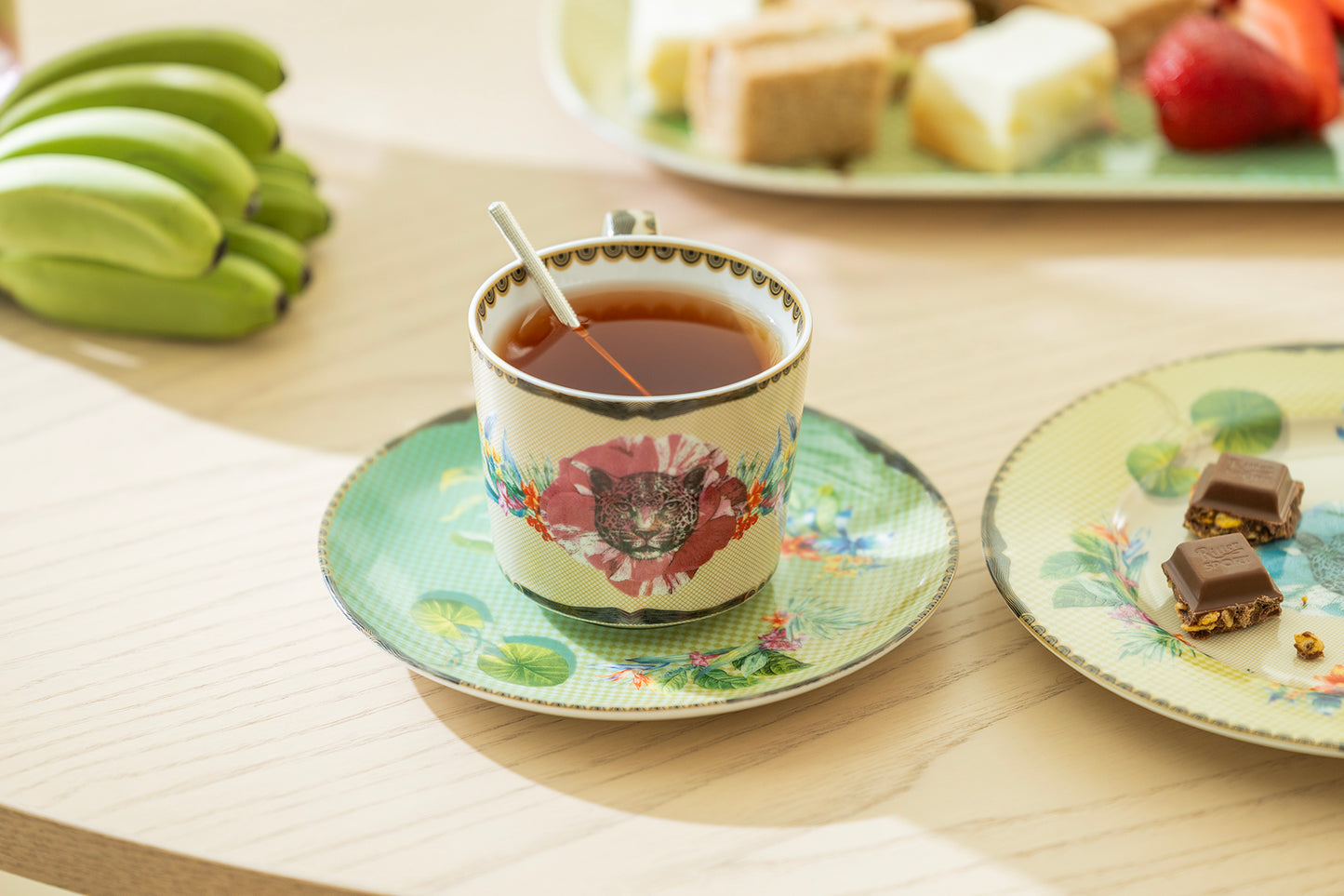 Summer Savanna Leopard Fine Porcelain Cup and Saucer Set of 2 with Gift Box