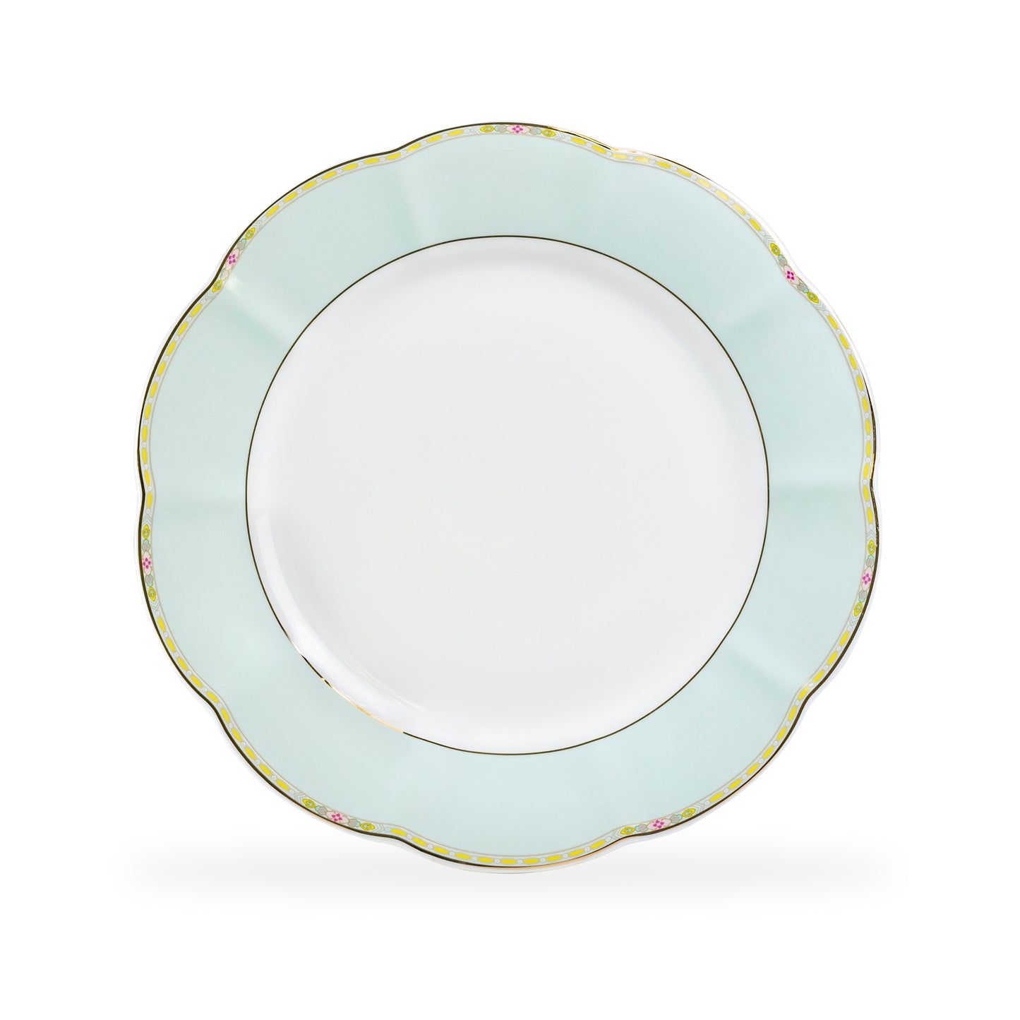 Yellow Corn Flowers with Mint Rim Fine Porcelain Dessert/Dinner Plate