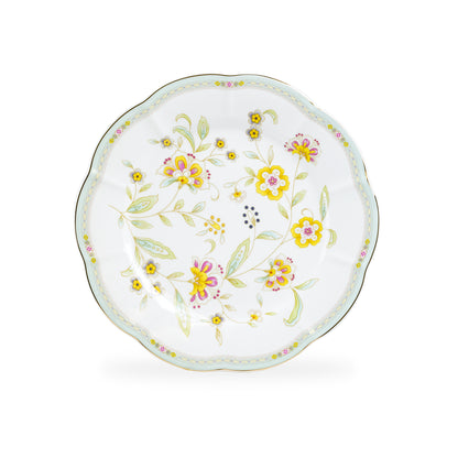 Yellow Corn Flowers with Mint Rim Fine Porcelain Dessert/Dinner Plate