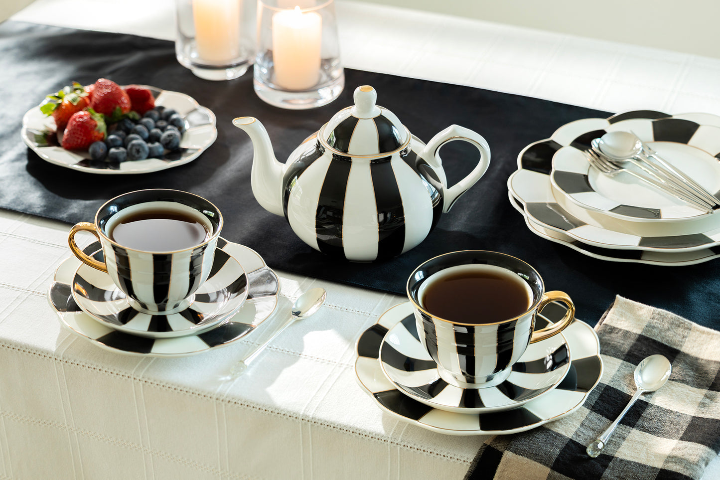 Black Carousel Stripes Fine Porcelain 5-Piece Tea Set