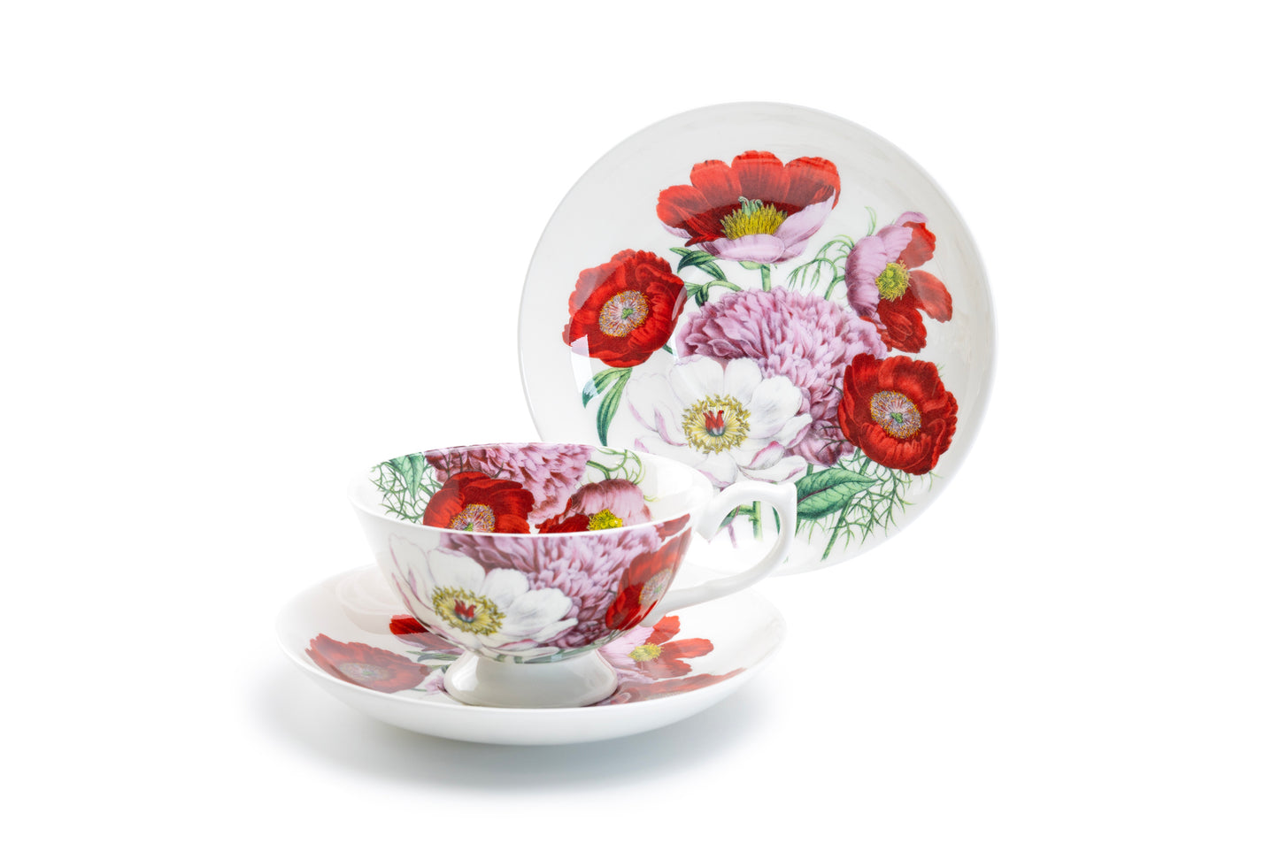 Stechcol Gracie Bone China Red Poppy Bone China Tea Cup and Saucer set