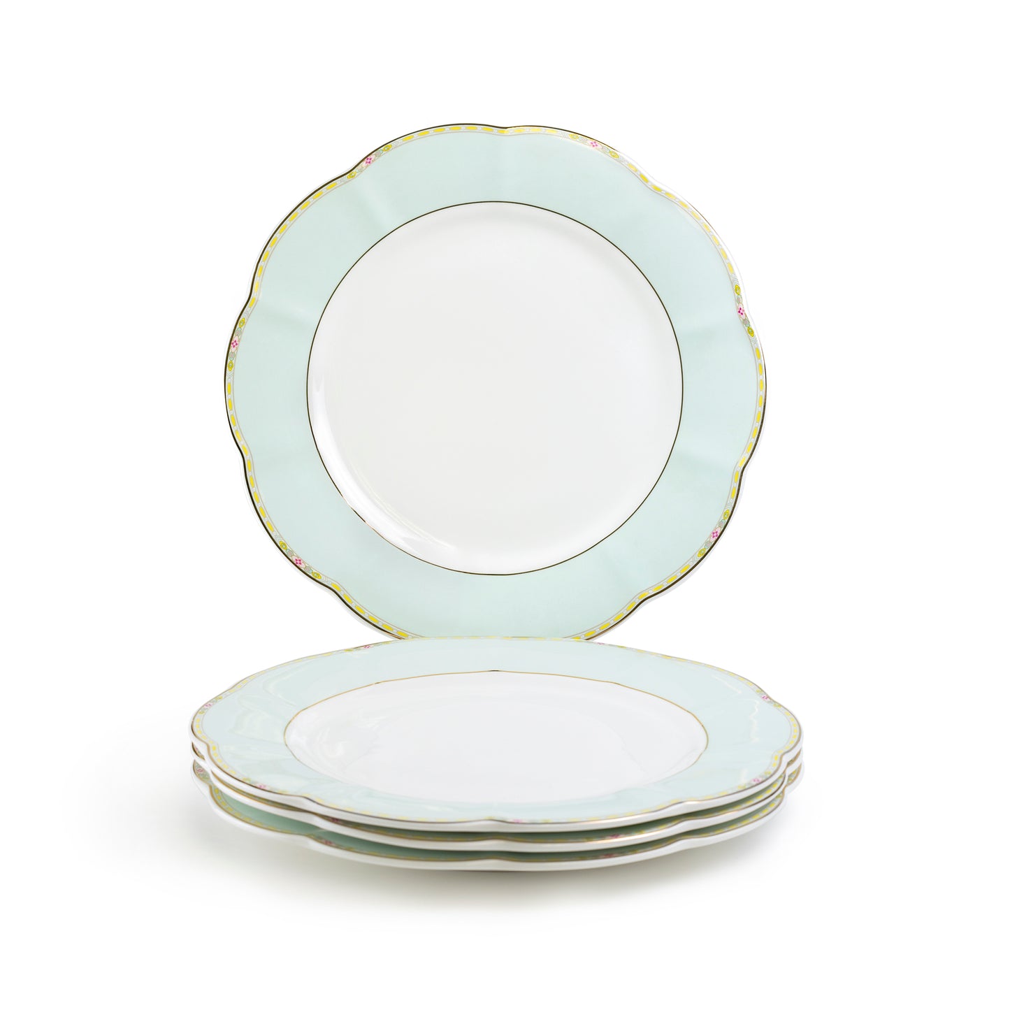 Yellow Corn Flowers with Mint Rim Fine Porcelain Dessert/Dinner Plate