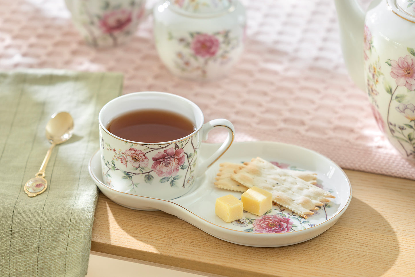 Pink Camellia Fine Porcelain Tea Snack Set