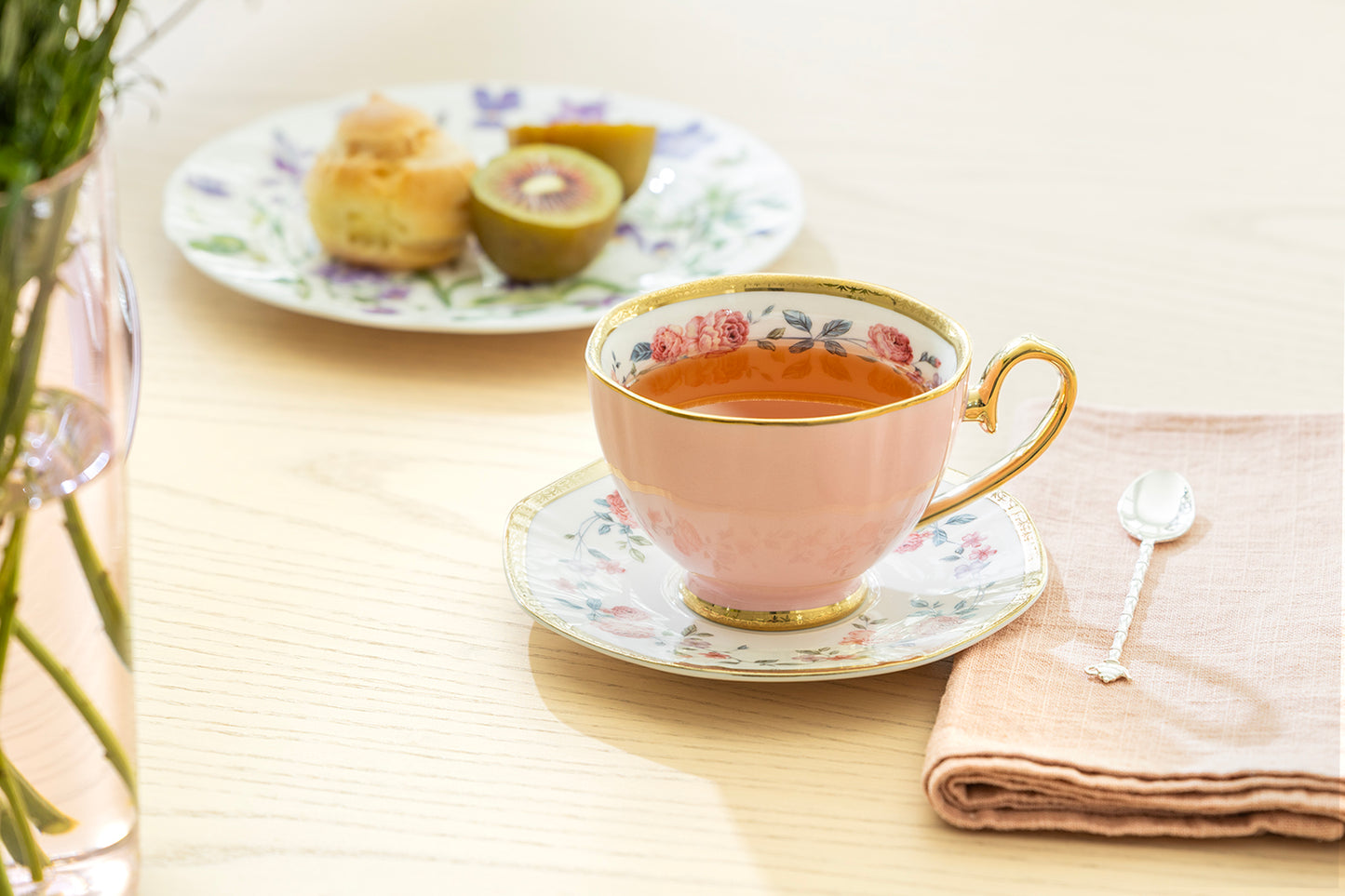 Blush Rose with Gold Fine Porcelain Tea Cup and Saucer
