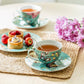 Peacock Lotus Garden Green Fine Porcelain Assorted Cup and Saucer Sets