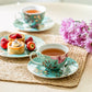 Peacock Lotus Garden Green Fine Porcelain Assorted Cup and Saucer Sets