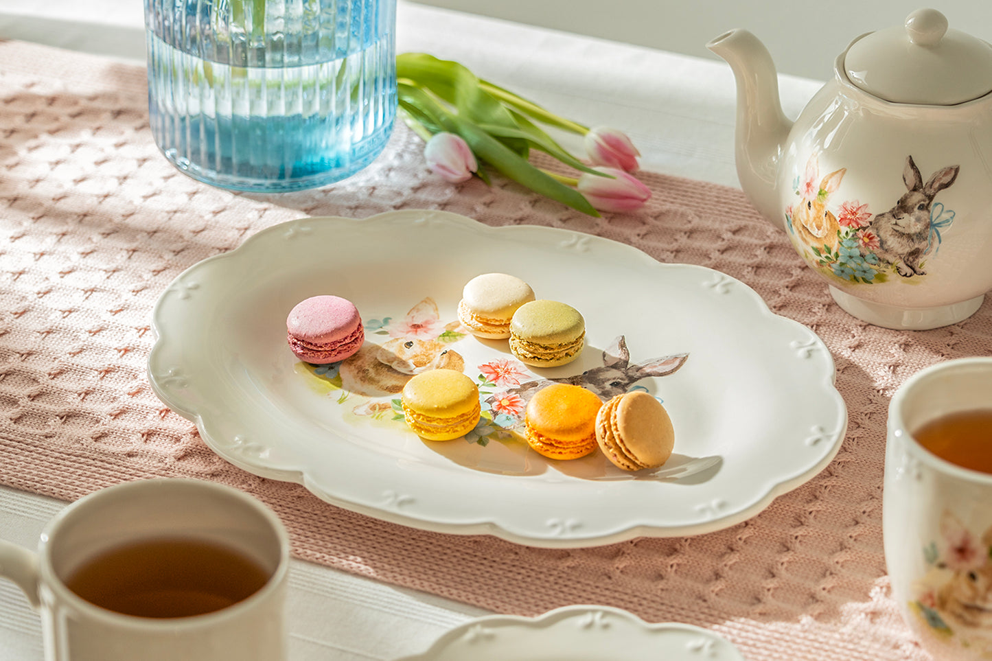 14.5" Flower Bunny Scallop Oval Serving Platter