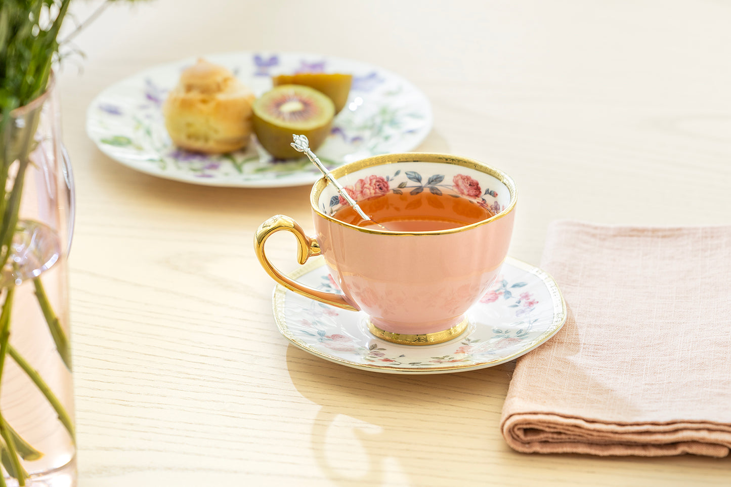 Blush Rose with Gold Fine Porcelain Tea Cup and Saucer