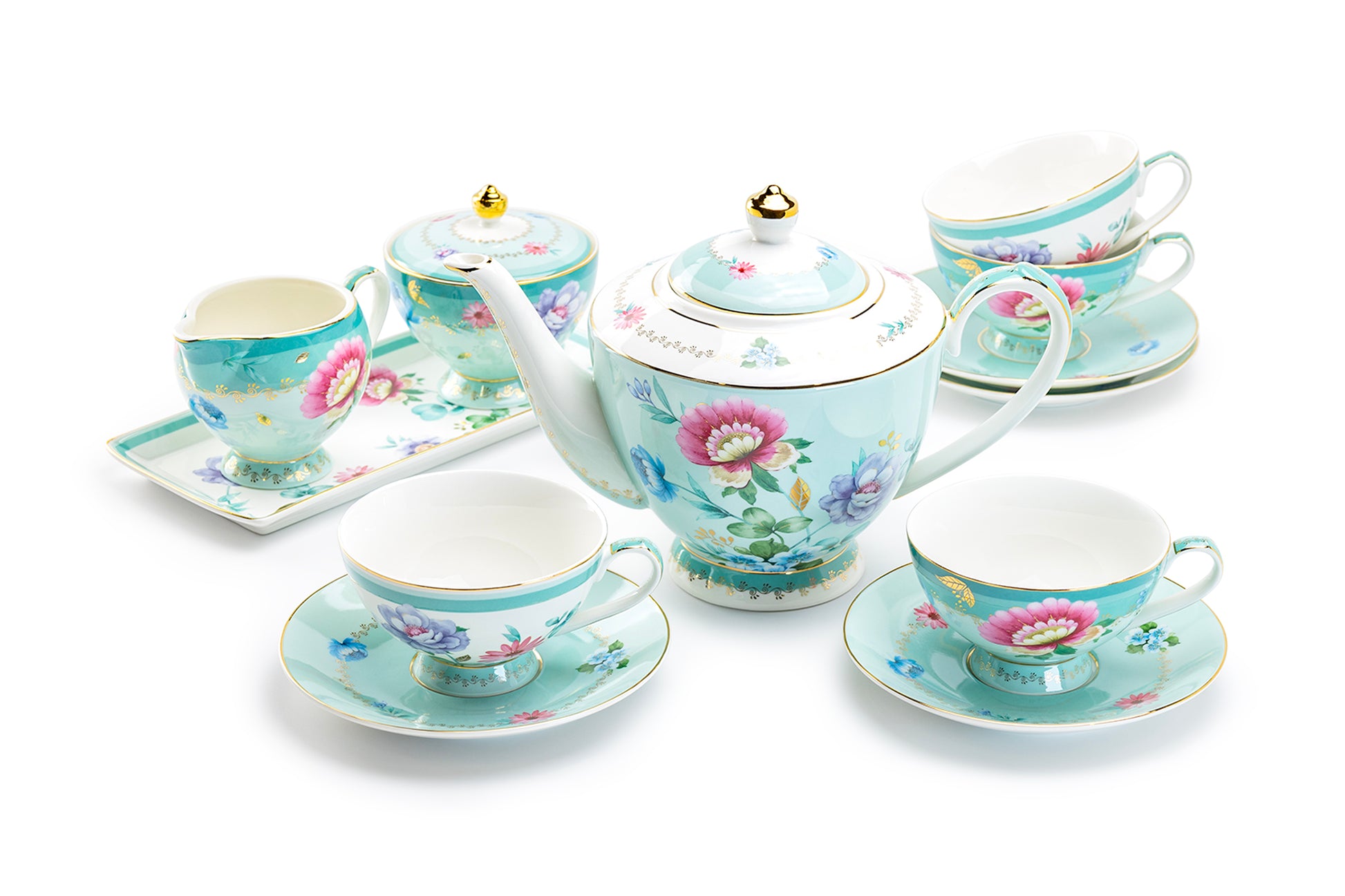 Grace Teaware Mint Flower Floral Garden Fine Porcelain Tea Set