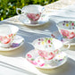 Stechcol Gracie Bone China Pink Rose with Hummingbird Bone China Tea Cup and Saucer set of 4