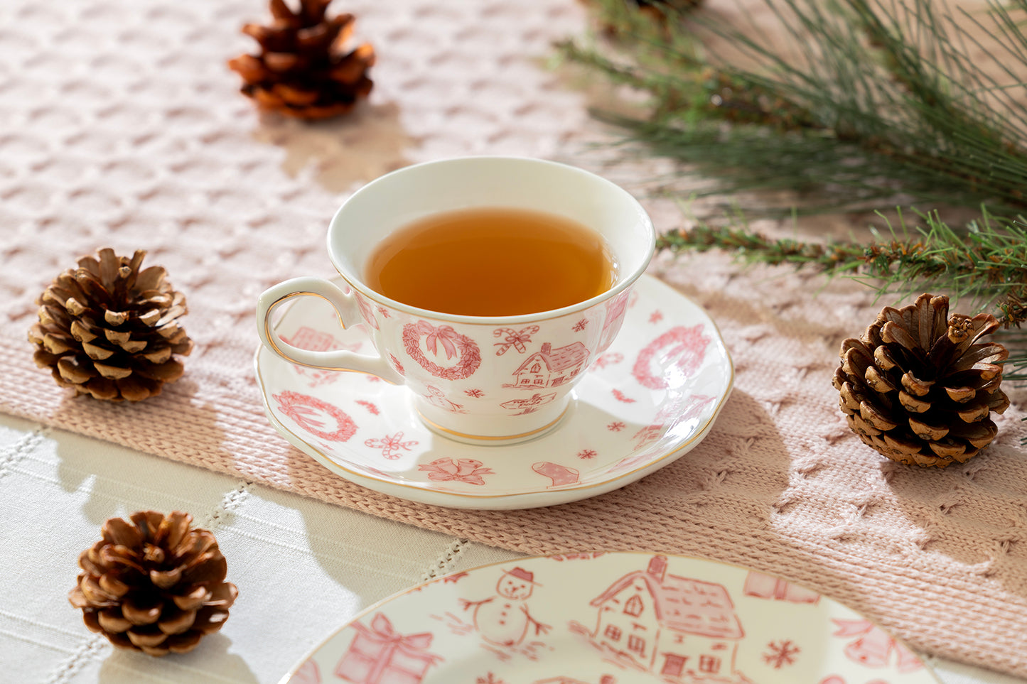 Christmas Pink Bow Fine Porcelain Tea Cup and Saucer