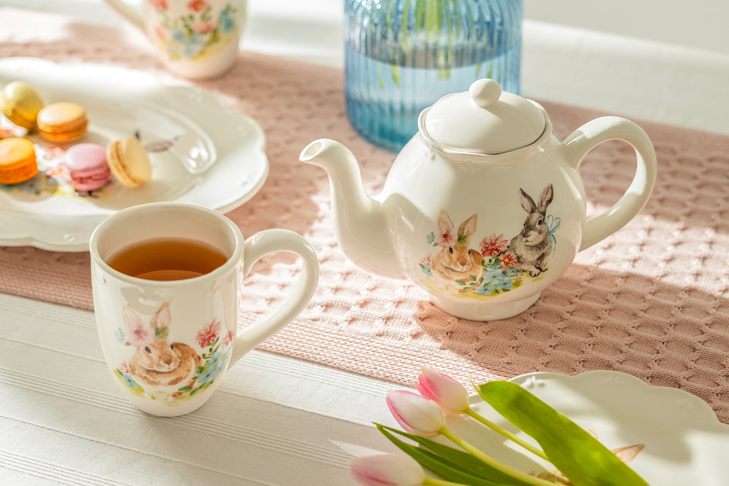 Flower Bunny Scallop Teapot + Mug Set