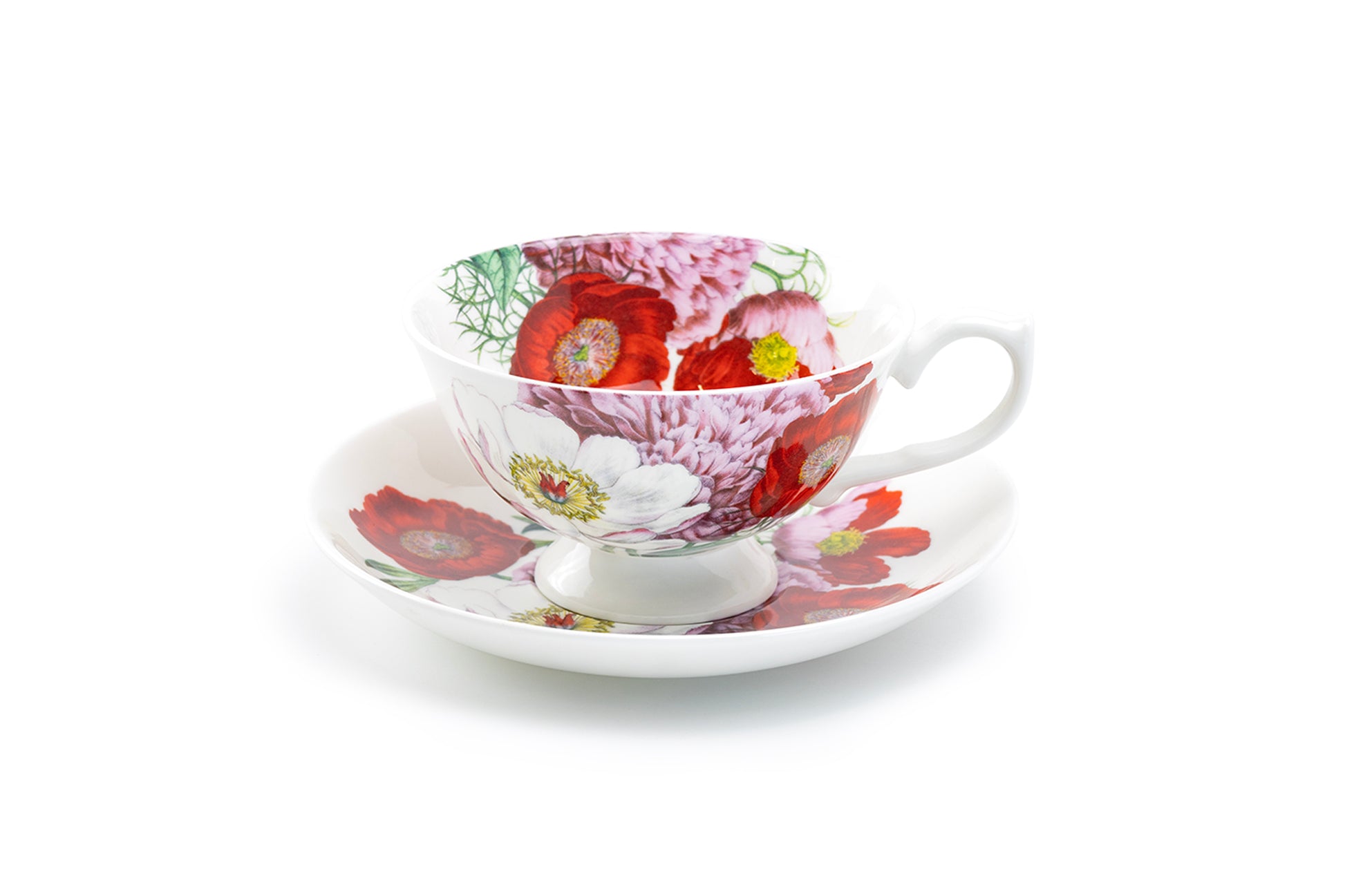 Stechcol Gracie Bone China Red Poppy Bone China Tea Cup and Saucer
