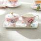 Grace Teaware Gift Boxed Pink Flower Garden Fine Porcelain Sugar Creamer & Serving Tray Set