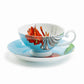 Stechcol Gracie Bone China Cactus Flower and Palm Leaf Bone China Tea Cup and Saucer