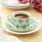Green Bouquet Medallion Fine Porcelain Cup and Saucer