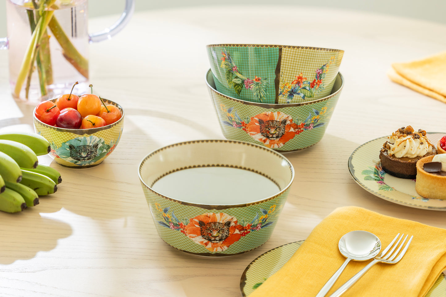 Summer Savanna Leopard Green Fine Porcelain Bowl