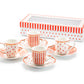 Grace Teaware Gift Boxed Red Josephine Stripes and Dots 3oz Espresso Cups and Saucers