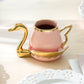 Golden Swan Pink Fine Porcelain Tea Cup and Saucer