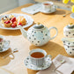 Dark Gray Stripes and Dots with Blue Toile Fine Porcelain Tea Set