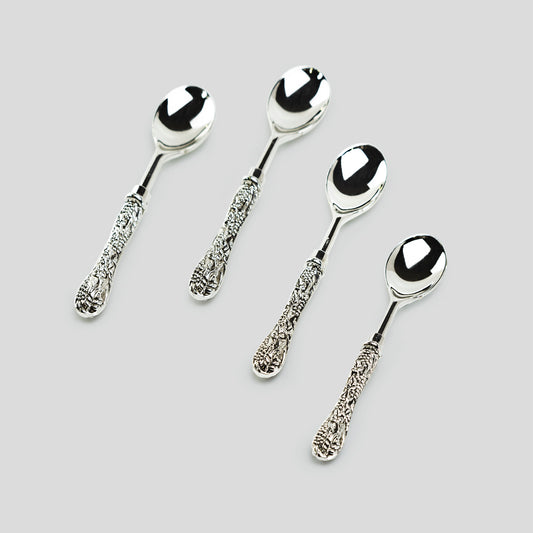 Grace Teaware Silver Plated Demi Spoon with Antique Grape Vine Handle Set of 4 with Gift Box