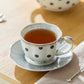 Dark Gray Stripes and Dots with Blue Toile Fine Porcelain Tea Set