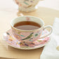 Spring Flowers with Bird Pink Fine Porcelain Latte Cup and Saucer