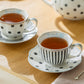 Dark Gray Stripes and Dots with Blue Toile Fine Porcelain Tea Set