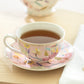 Spring Flowers with Bird Pink Fine Porcelain Latte Cup and Saucer