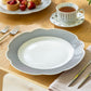 Dark Gray Stripes Scallop Fine Porcelain Dinner Plate