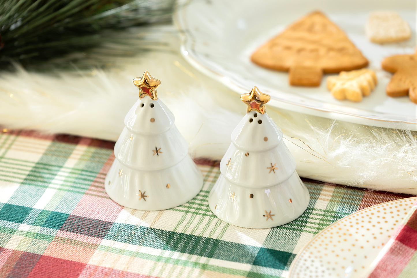 Gift Boxed Holiday Gold Pine Salt and Pepper Shaker Set