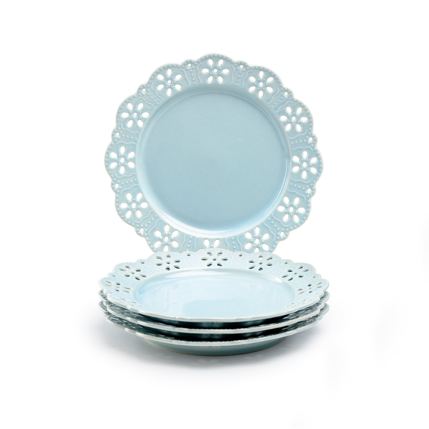 Blue Lace Blossom Fine Porcelain Dessert Plate
